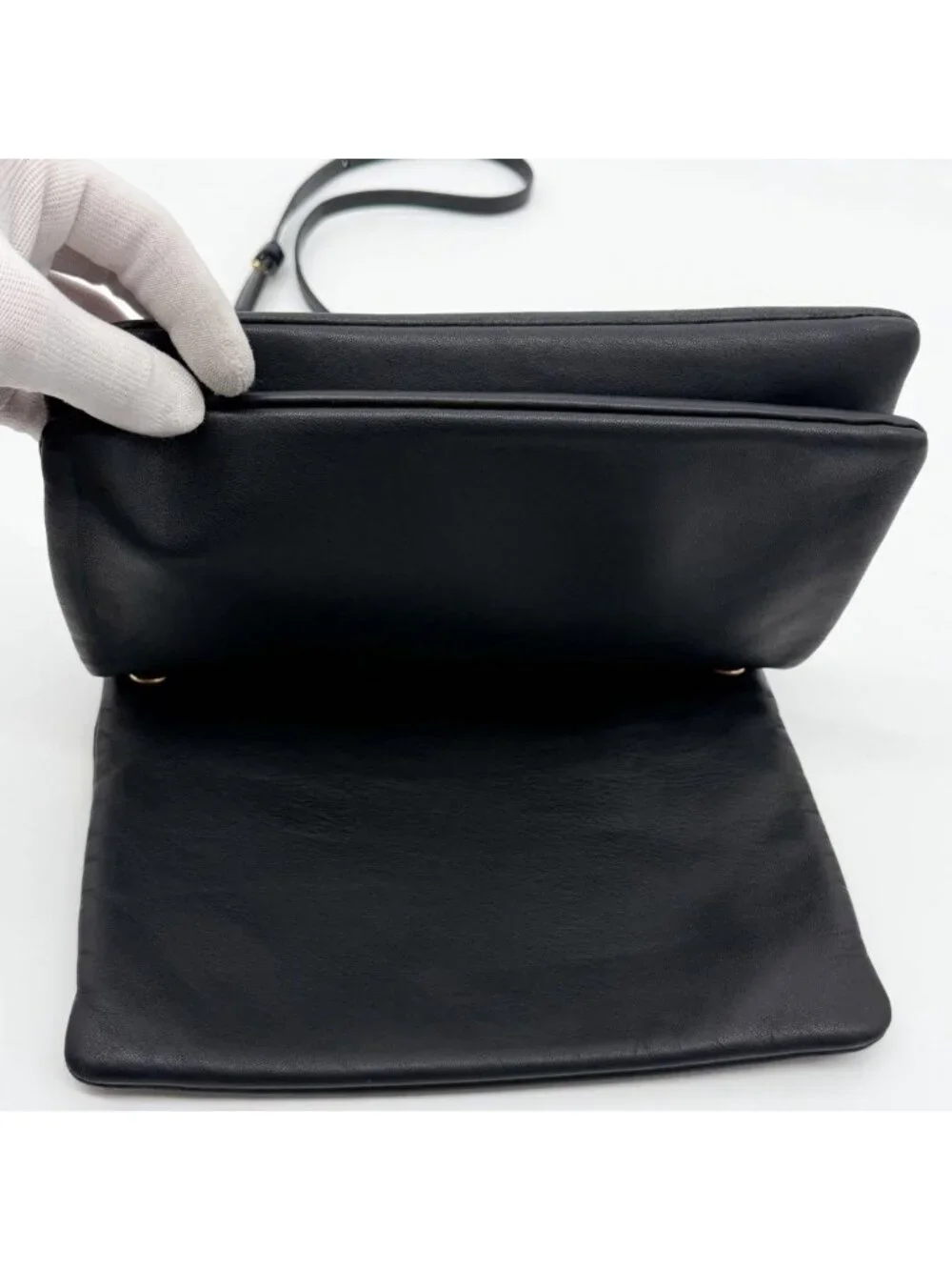 Celine Trio Large Shoulder Bag Black Leather Clutch